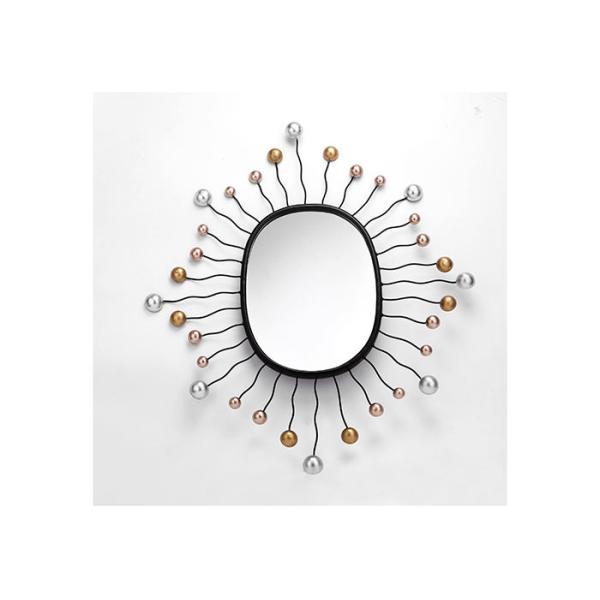 Oval Shaped Mirror Wall Decor Black Metal Frame Dotted With Gold And Silver Color