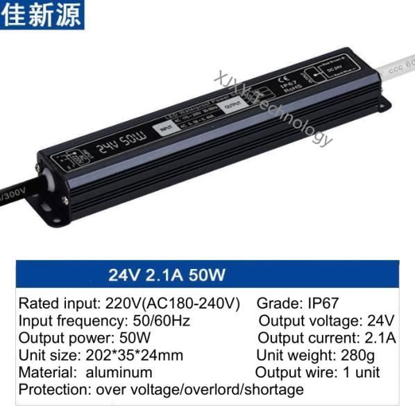 IP67 LED Drivers Power Supply Waterproof 24V 50W 2.1A Signboard Wall Light Box