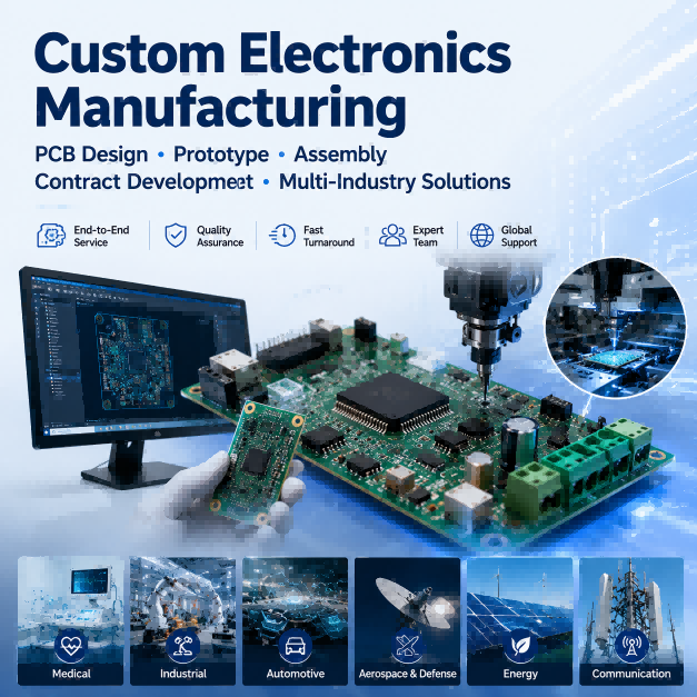 Custom Electronics Manufacturing PCB Design Prototype Assembly Contract Development Multi-Industry Solutions