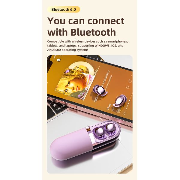 Bluetooth 6.0 Wireless Earbuds with Vibration Massage Function and Skin-Friendly Material for Comfortable Use