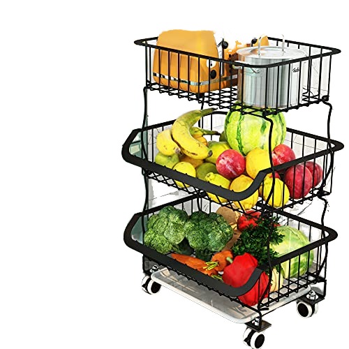 Large Capacity Removable 4 Tier Metal Basket Food Storage Rack Trolley with Non-Slip Feet for Fruit Vegetable