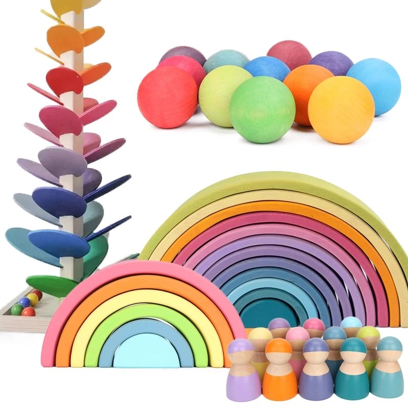 Штабелеукладчик игрушки радуги башни штабелеукладчика леса волны Montessori
