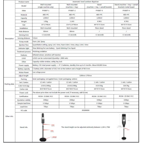 Пенится распределитель дезинфицирующего средства руки 1000ml Touchless автоматический