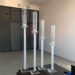 ZT-062 Chic 4 pcs different size white stem crystal pillar candle holder for decor wedding centerpieces