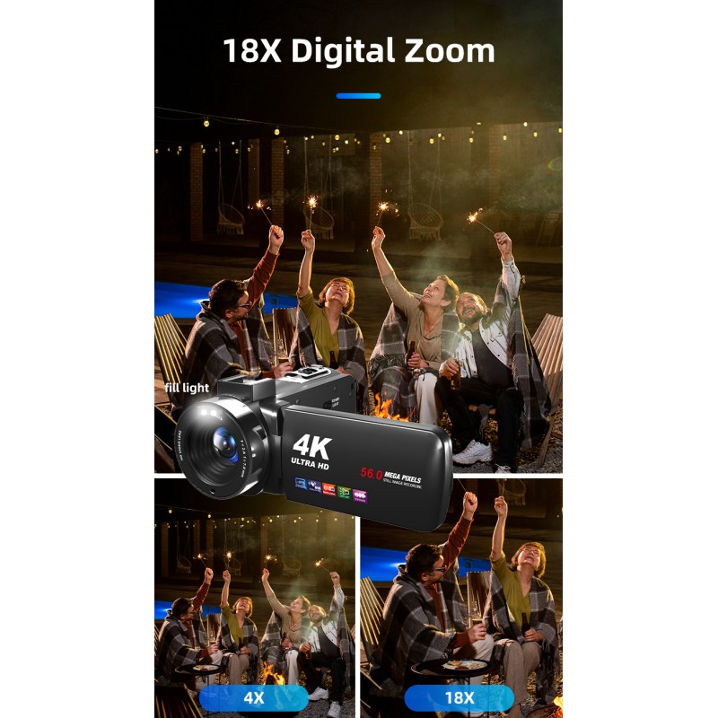 Newest 4K Video Camera Camcorder UHD Fill Light 3.0 IPS Touch Screen 18X Zoom Vlogging Camera for YouTube Live Streaming