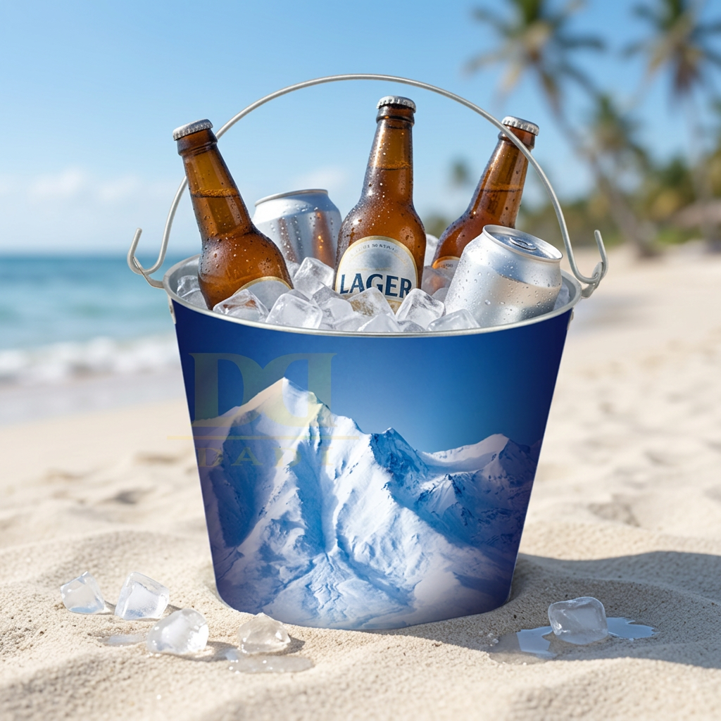 DADI Custom Printed Tinplate Cooler Pail Bar Beer Chilling Container for Holiday Promotional Gift