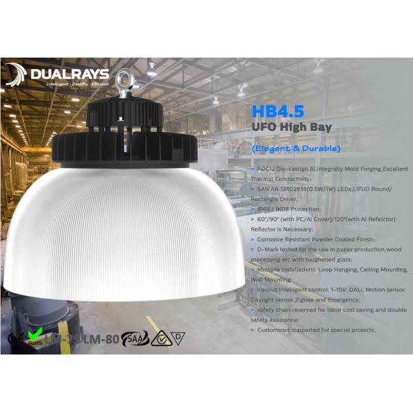 Прочный свет 150W AC100V залива СИД UFO высокий - белая крышка ПК 270V затемняя 1-10V