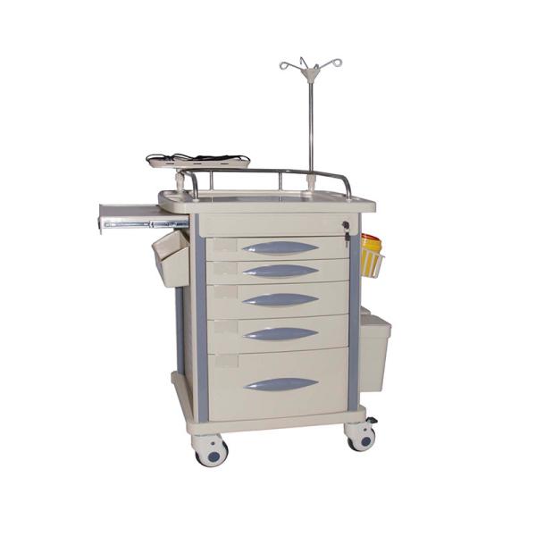 Wood Steel Modern Medical Emergency Trolley Equipment Cart