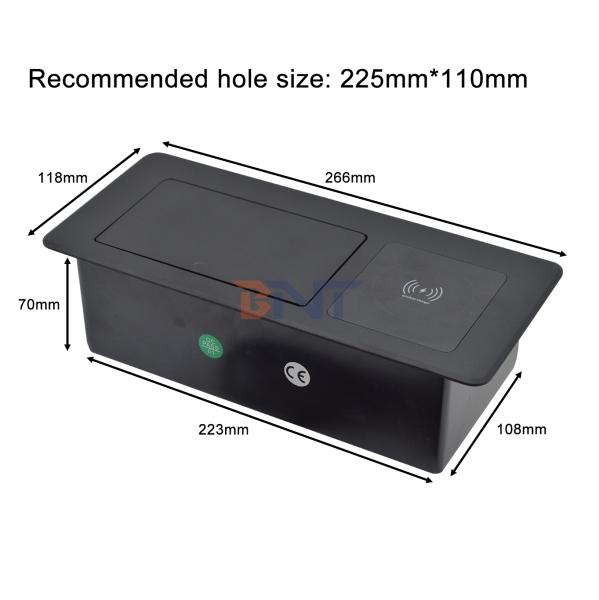 Dual AC Outlet Pop-up Electrical Socket USB Charging Wireless Charger Extension Cord-EU Plug Standard IP44 Rated 10A Capacity