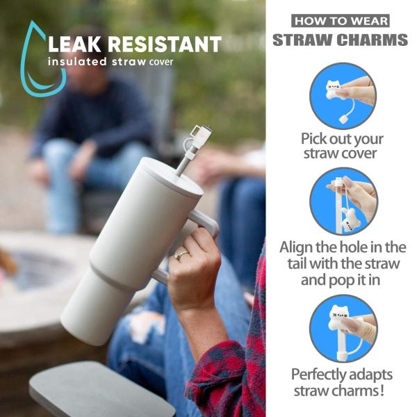 Toppers de paja de flores de silicona Reutilizables cubiertas y tapas para 9-10mm Las pajitas se ajustan Stanley 30 & 40oz Stambler Stanley Cap tapa