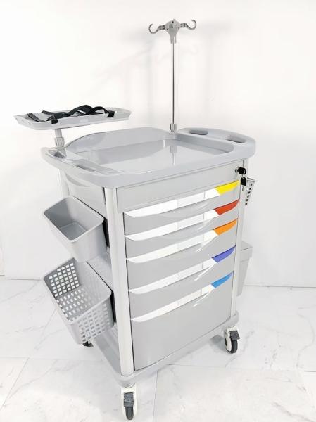 Plastic 4 Wheels Emergency Resuscitation Trolley for CPR Equipment Oxygen Cylinder Holder