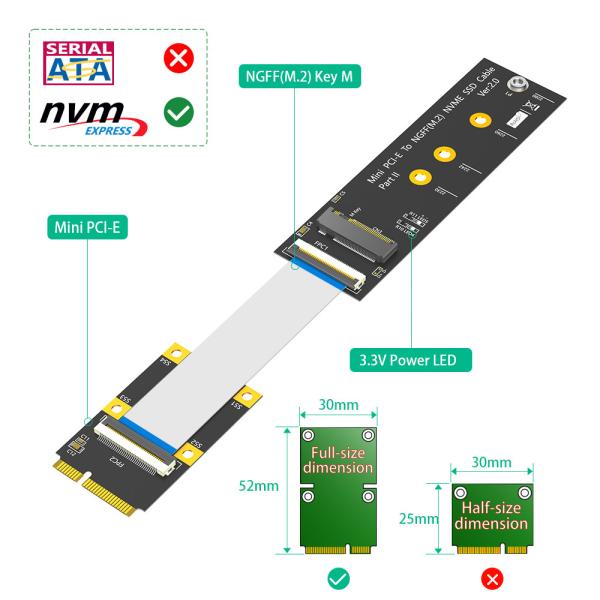 NGFF (M.2) Key M NVME SSD to Mini PCI-e Adapter with FFC Cable