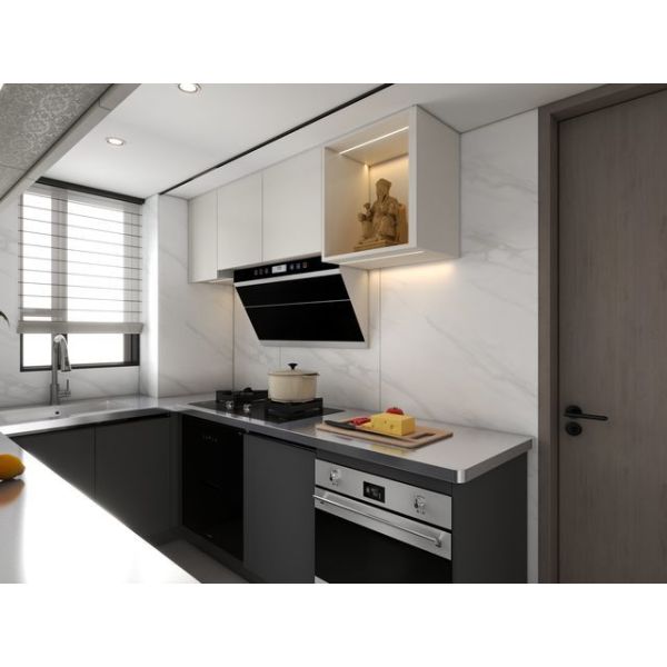 Black White Linear Stainless Steel Kitchen Cabinets