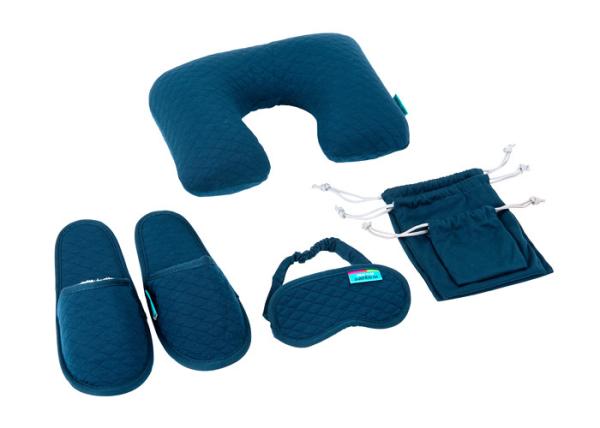 Simple Airplane Travel Kits Inflatable Neck Pillow Eye Mask Closed toe Slippers and Single Pouches