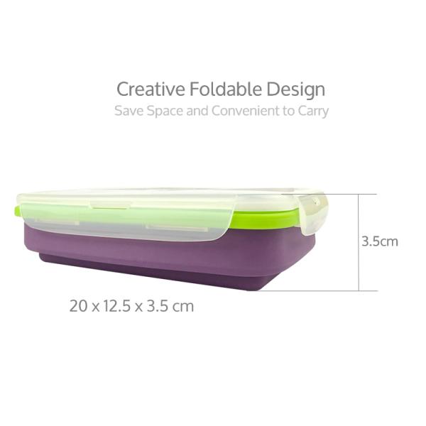 1200ml Food Grade Collapsible Foldable Folding Silicone Rectangle Food Storage Bowl Silicone Lunch Box