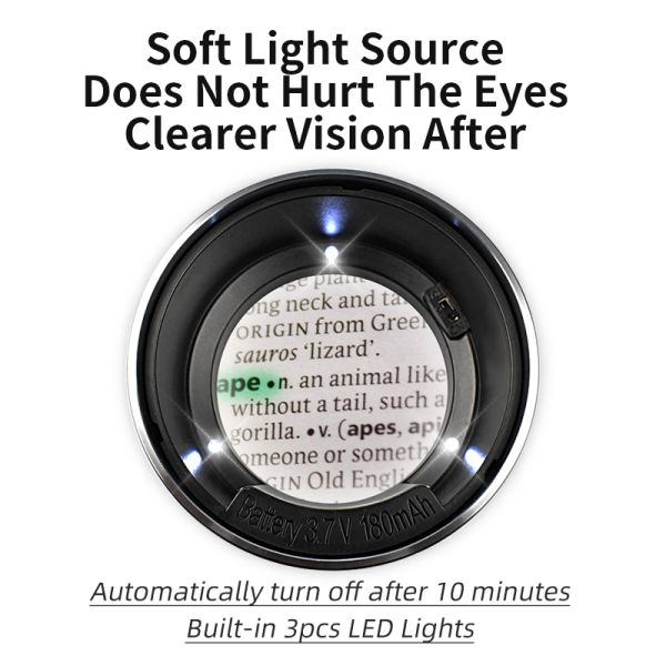 Aluminum K9 Magnifier with 5X-7X Rotary Zoom Rechargeable Desktop Magnifying Glass
