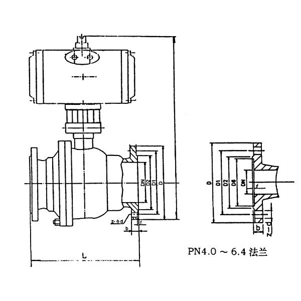 PN1.6 6.4MPa ANSI 150 JIS 10K Compact Pneumatic O Type Shut Off Ball Valve