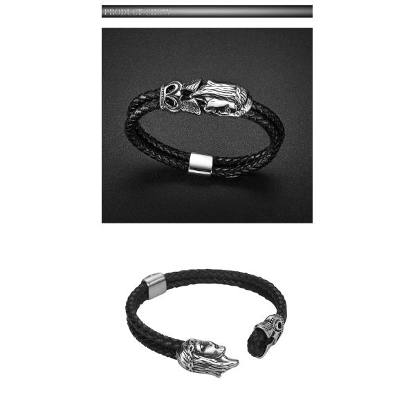 New punk bracelet stainless steel magnetic clasp skull braided leather bracelet