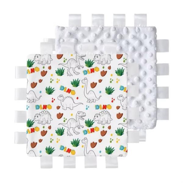 Baby Gift Ideas Personalized 3D Dot Minky Taggy Blanket Knitted Animal Pattern Sublimation Plush Blanket With Ribbon Tags
