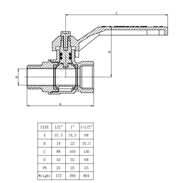 Full Flow Male / Female 1 2 Inch Brass Ball Valve Aluminium Handle
