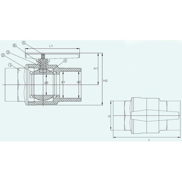 ABS ручка Нержавеющая сталь ручка ПВХ двухчастный шаровой клапан для химической промышленности