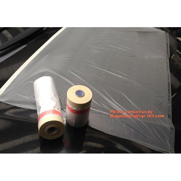 Disposable PE pre-taped self static cling masking film, Cover mask plastic drop film PE protection film with tape, BAGEA