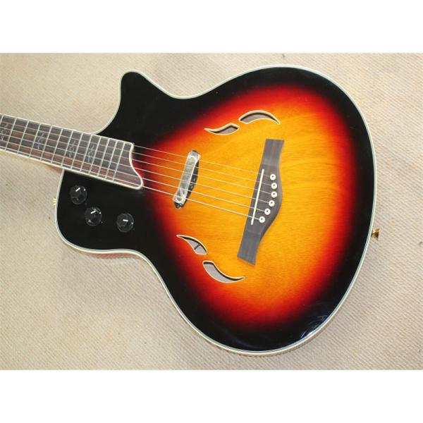 Wholsale Factory custom 21frets classic semi-hollow tobacco sunburst folk acoustic guitar with bird inlay