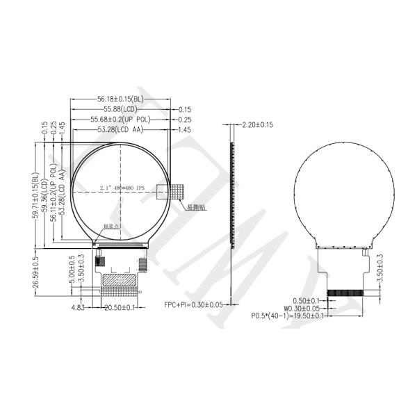 480*480 точечный круглый TFT LCD дисплей с интерфейсом ST7701S RGB 18 BIT