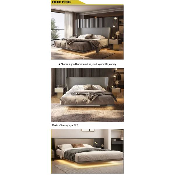 Leather Upholstered Customized Color Modern Californian King Wood White Frame Queen Single Bed All in One