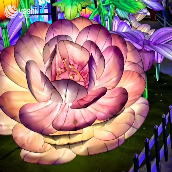 Traditional Artificial Peony Flower Zigong Lantern For Garden Outdoor Decoration