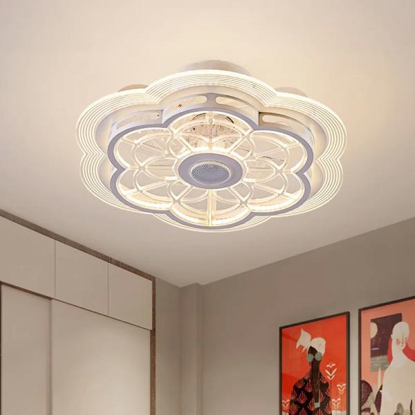 Un simple ventilateur de plafond moderne pour le salon, un chandelier pour la chambre.