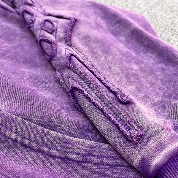 Sudadera con capucha pesada con parche bordado personalizado, lavado ácido French Tetty, vintage, con cremallera, desgastada, sobredimensionada