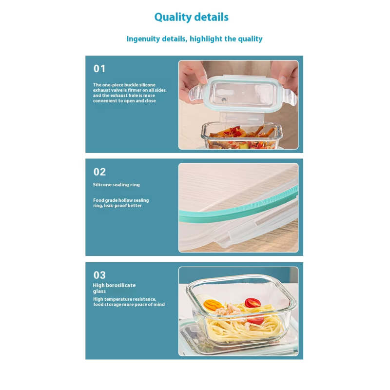 High Quality Home Use Microwave Safe Glass Food Grade Rectangle Storage Containers Lunch Box Set