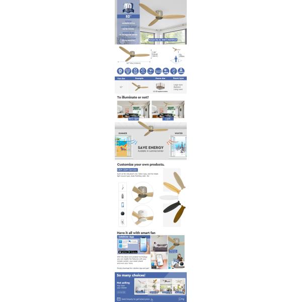 110-240V/50Hz-60Hz Voltage 3-Blade Ceiling Fan for Stable and Quiet Bedroom Cooling