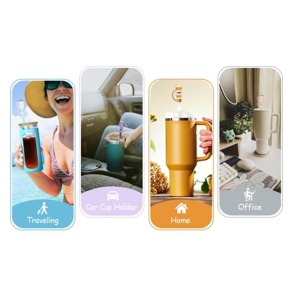 Toppers de paja de flores de silicona Reutilizables cubiertas y tapas para 9-10mm Las pajitas se ajustan Stanley 30 & 40oz Stambler Stanley Cap tapa