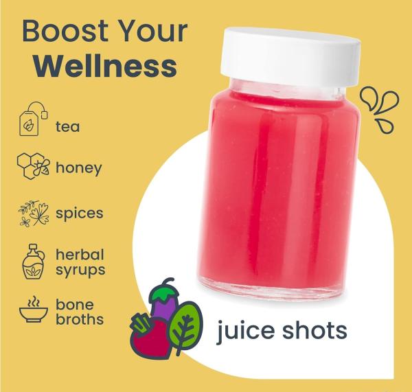 Glass Juice Shot Bottles With Caps - 8 Pack 3.5oz Small Clear Reusable Jars With Lids For Juicing Beverage Storage