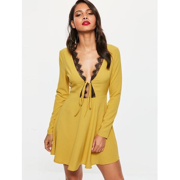 Сексуальный зрелый элегантный глубокий в - платье шеи мини с шнурком