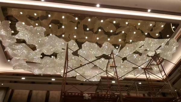 Hand Woven Crystal Cloud Chandelier Custom Crystal Ribbon Lamp Art Deco High Ceiling Chandeliers