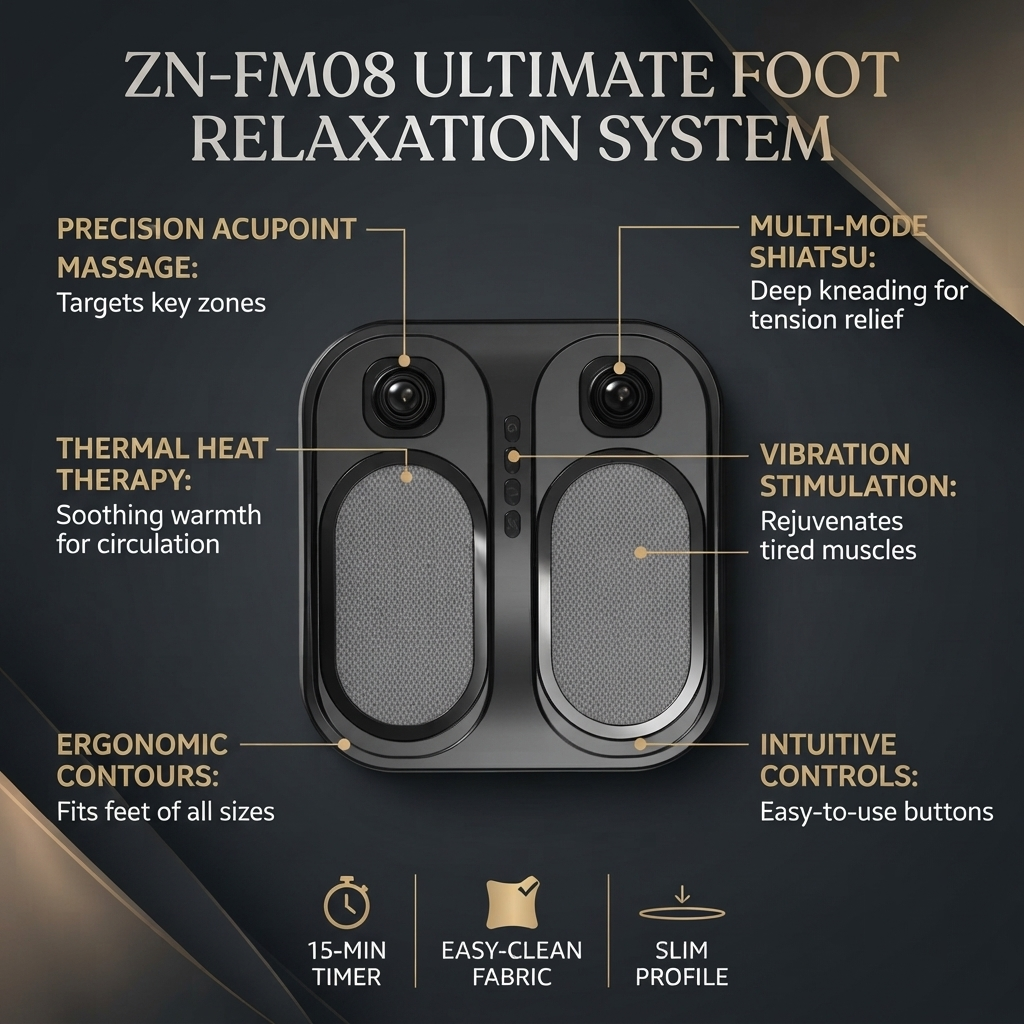 ZN-FM08 Electric Foot Massager Machine with Heat & Vibration Therapy - Portable Shiatsu Foot Massager for Home & Office Use