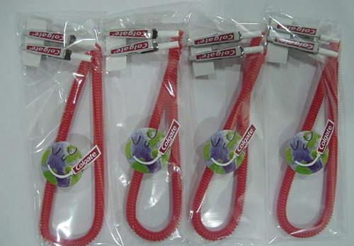 Hot selling for dental promotion using red color plastic coiled lanyard w/metal logo clip