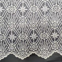 Polyester Cotton 130cm White Embroidered Lace Fabric For Wedding Dresses