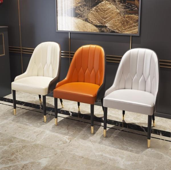 Luxury Modern Metal Legs Leather Fabric Accent Chair Tufted Pure Leather Dining Room Modern