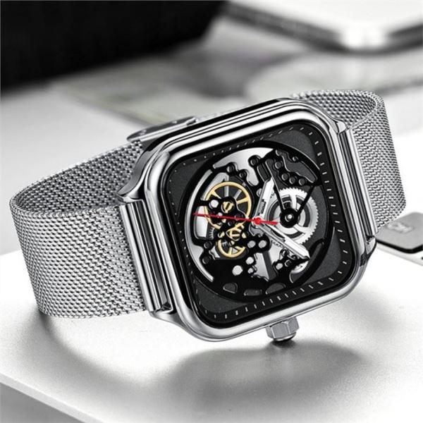 Charm Hollow Mechanical Men's Watch Japan Movt Womens Square Quartz Watch