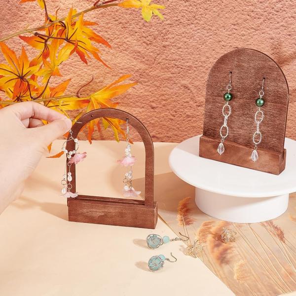 Custom Order Accepted Wooden Arch Shaped Earring Display Stand with Coconut Base