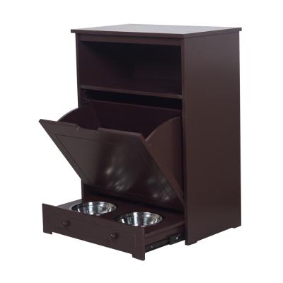 E1 MDF Board Pet Feeder Station Cabinet 580x340x820CM With 2 Stainless Steel Basins