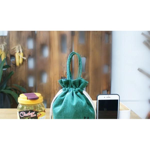 Shopping Blue / Black Color Cloth Drawstring Bags Cylindrical Shape