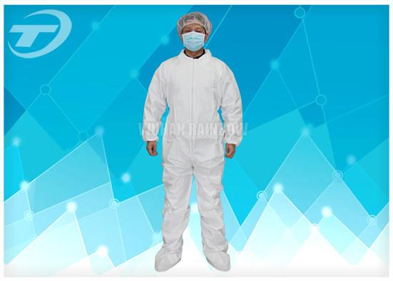 PE Coated Disposable White Coveralls / Disposable Protective Suits For Men S To 5XL