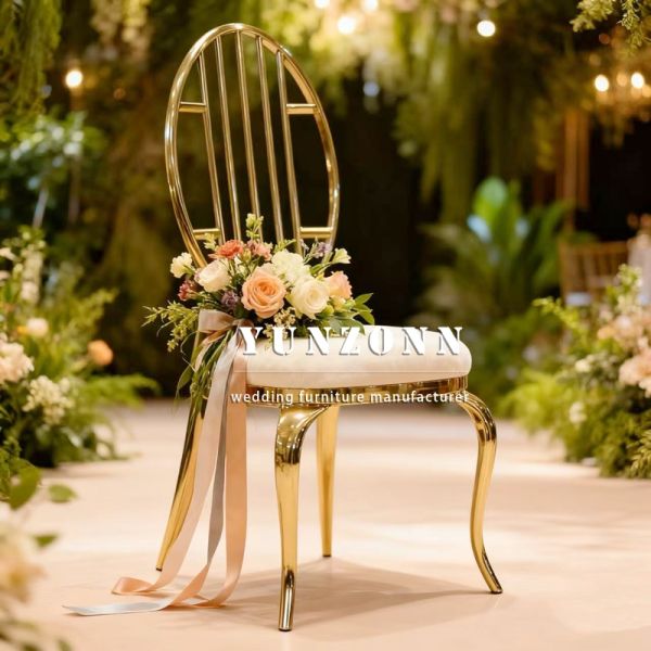 Modern Luxury Furniture Golden Hollow Stainless Steel Waiting Room Visitors Wedding Dining Chairs for Banquet