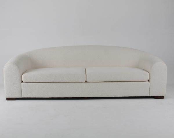 Luxury And Modern White Boucle Living Room Sofa With Wooden Legs