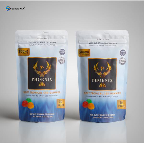 Metallic Printed CBD Gummies Packaging Bag Food Standing Zipper Pouch With UV Protection